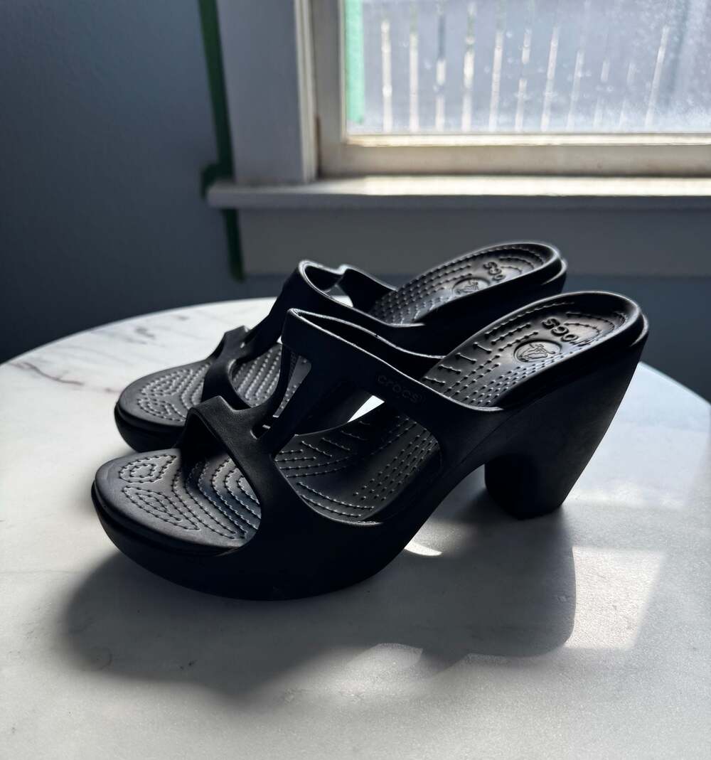 Crocs Cyprus II Black Open-Toe Slip-On Wedge Sandals 8